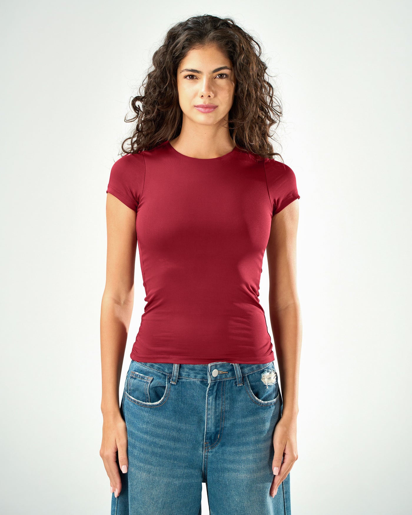 Shaping short sleeve top in Raspberry
