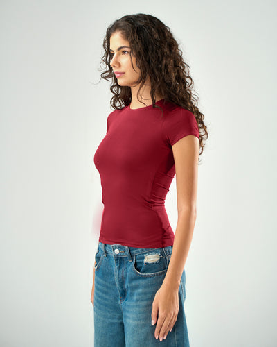 Shaping short sleeve top in Raspberry