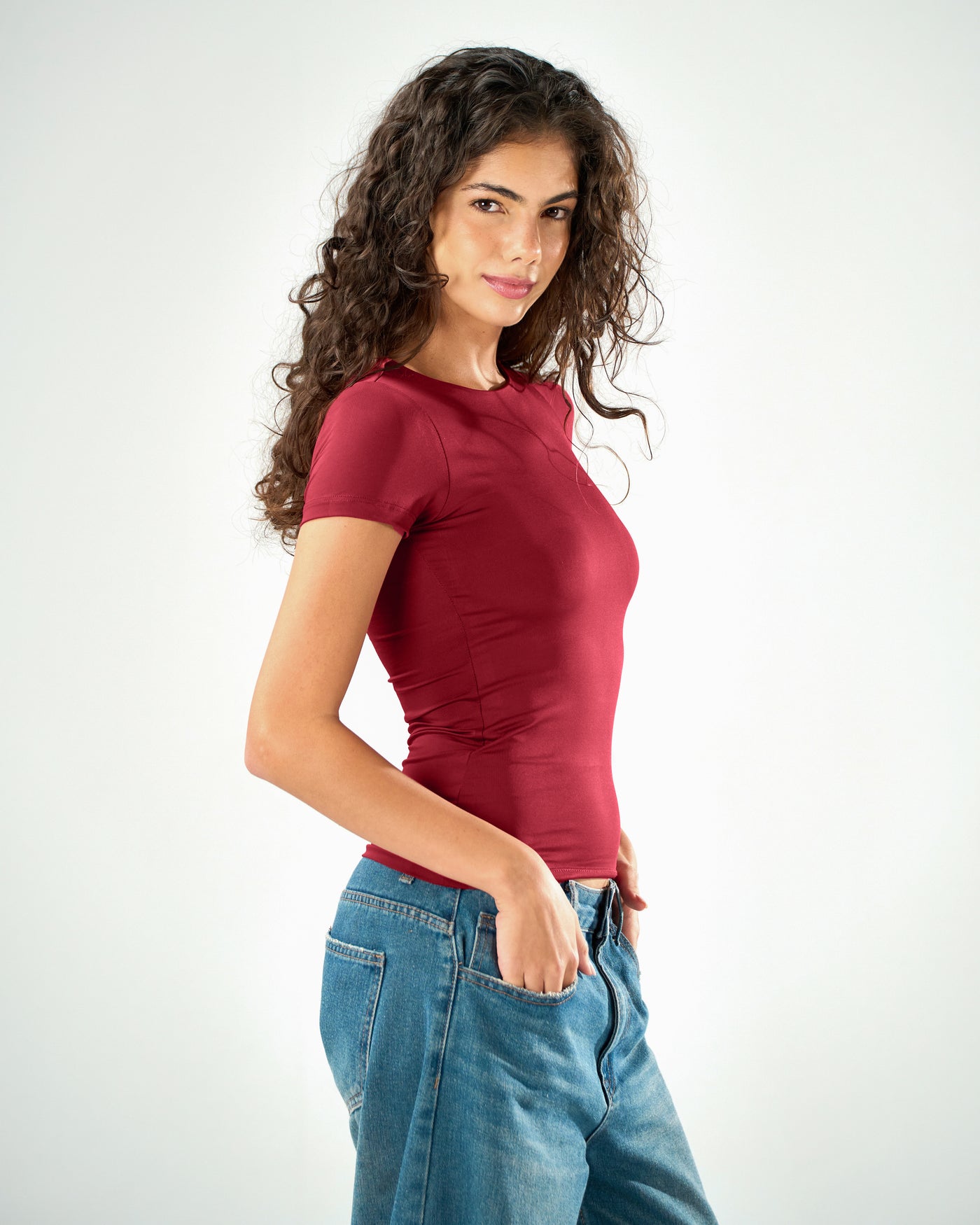 Shaping short sleeve top in Raspberry