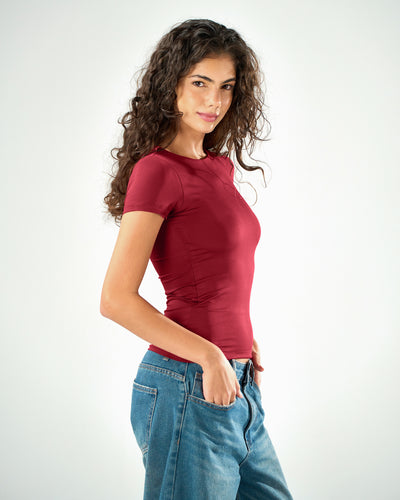 Shaping short sleeve top in Raspberry