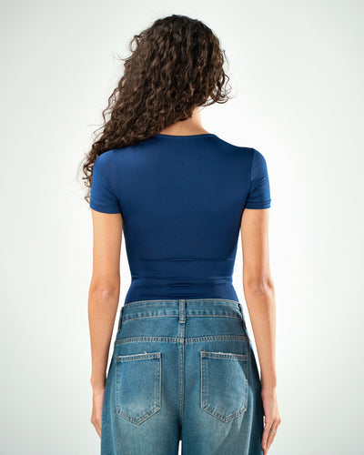 Shaping short sleeve top in navy