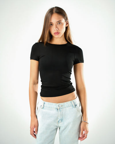 Shaping short sleeve top in black