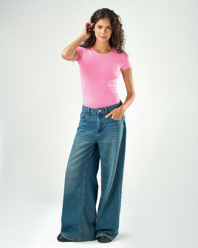 Shaping short sleeve top in pink