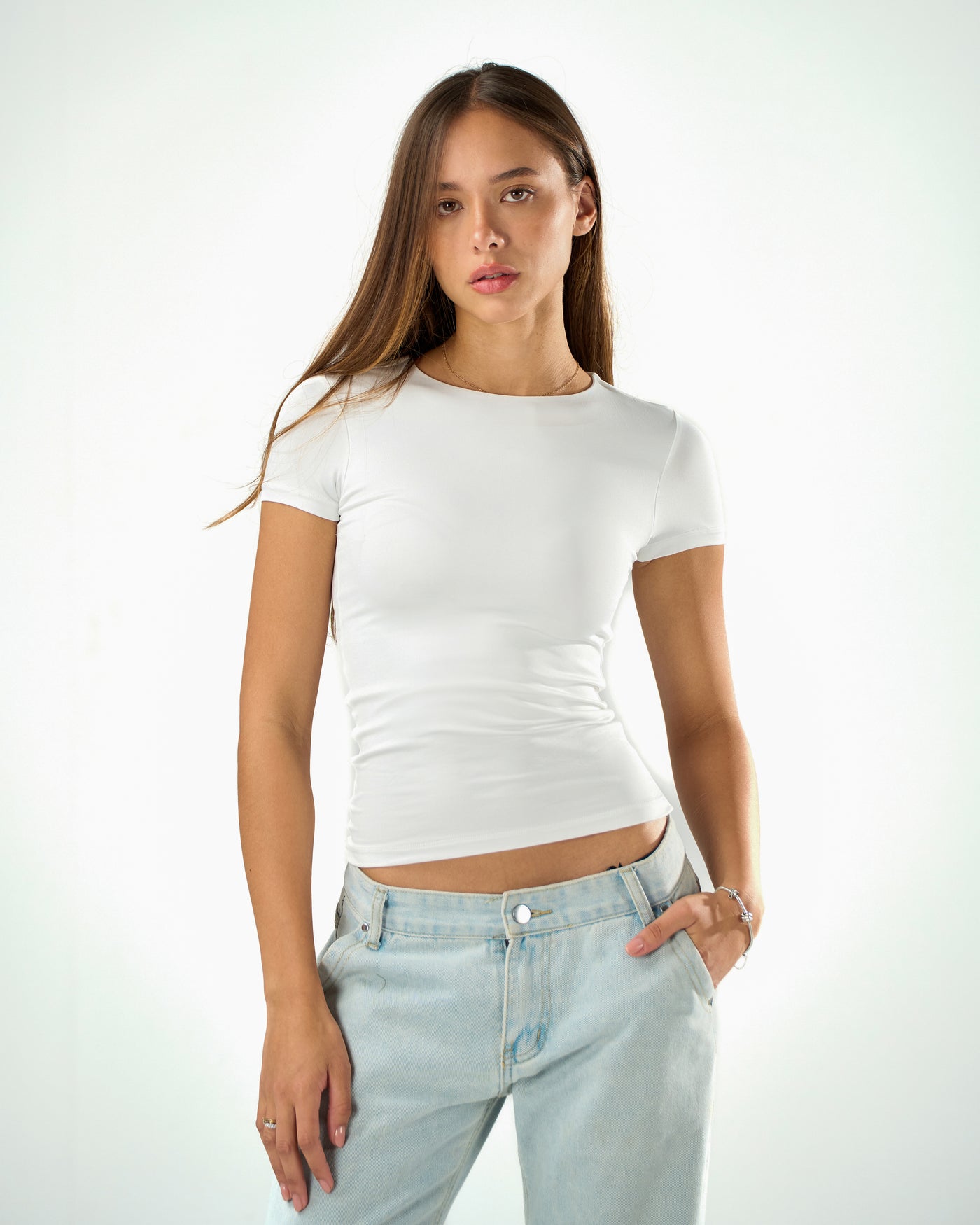 Shaping short sleeve top in white