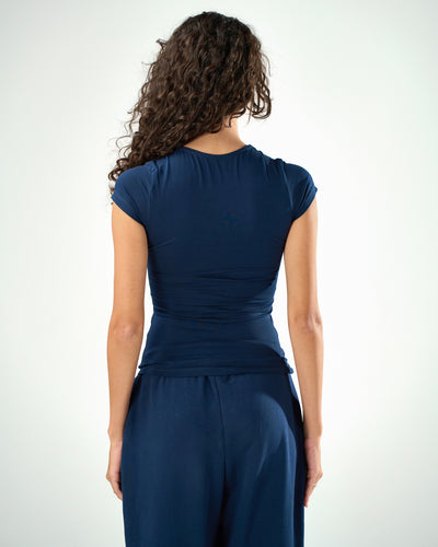 Cotton shaping short sleeve top in navy