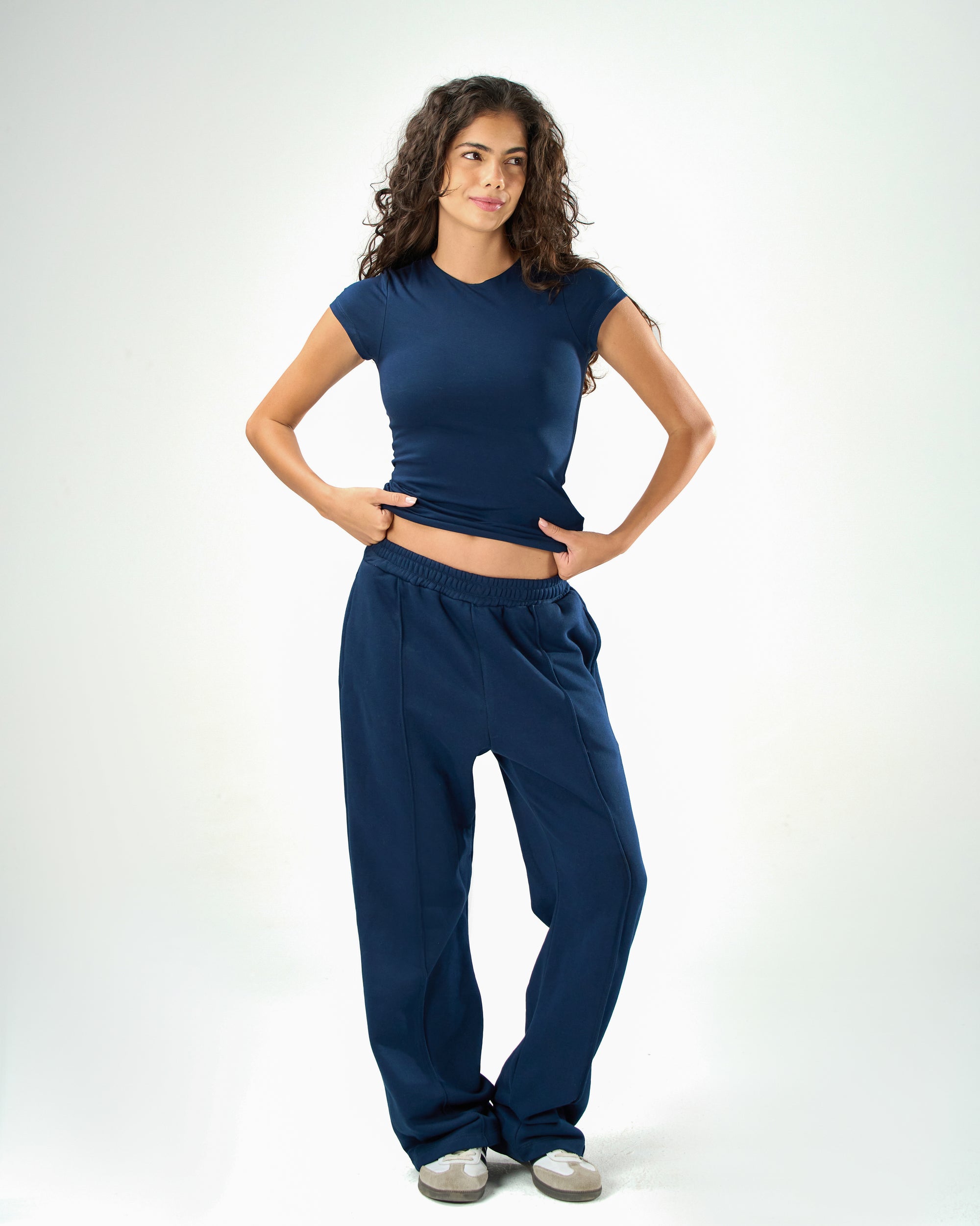 Cotton Shaping Short Sleeve Top In Navy