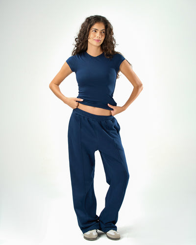 Cotton shaping short sleeve top in navy