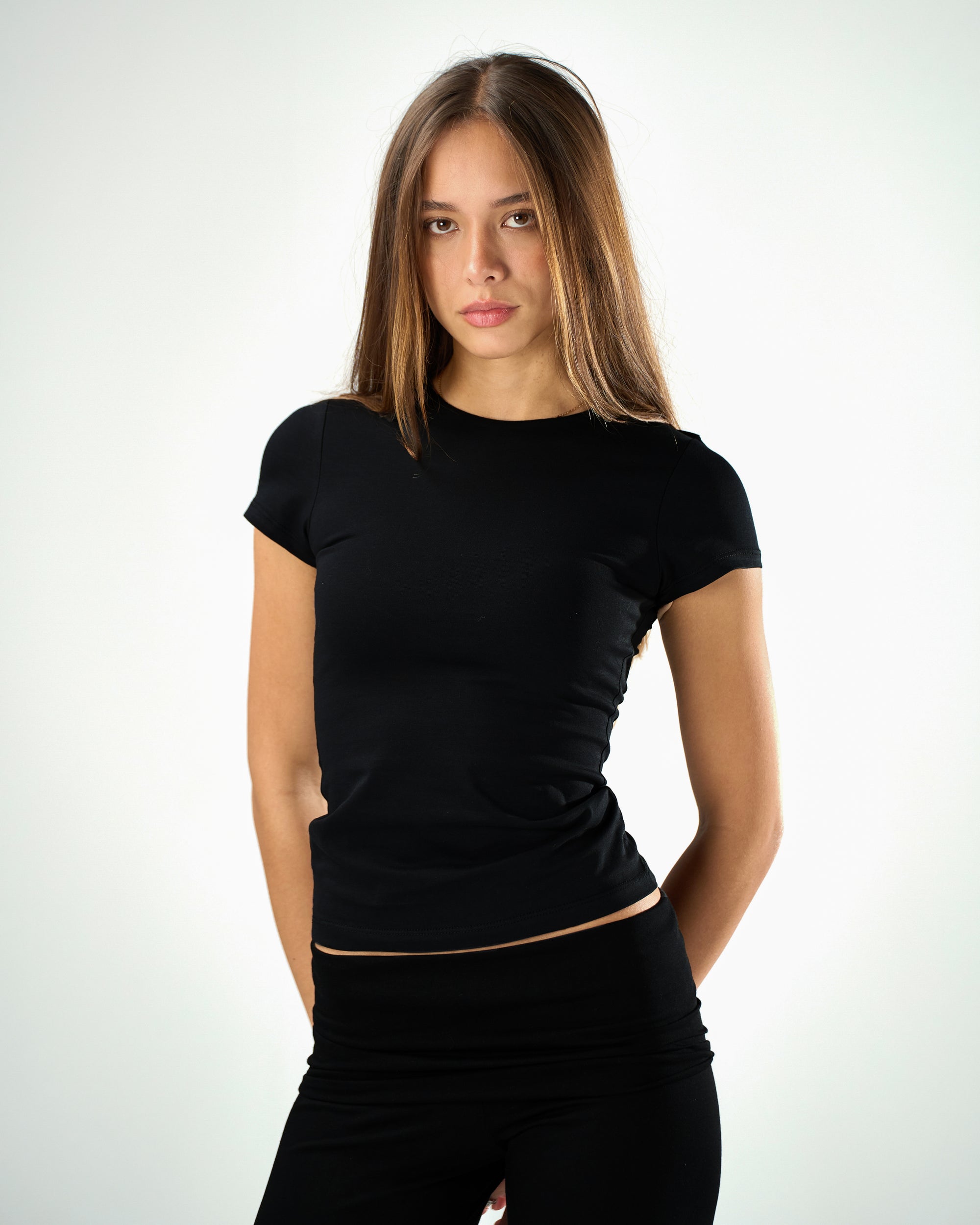 Cotton Shaping Short Sleeve Top In Black