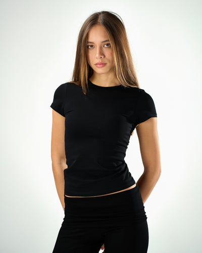 Cotton shaping short sleeve top in black