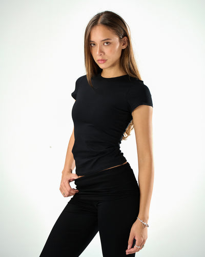 Cotton shaping short sleeve top in black