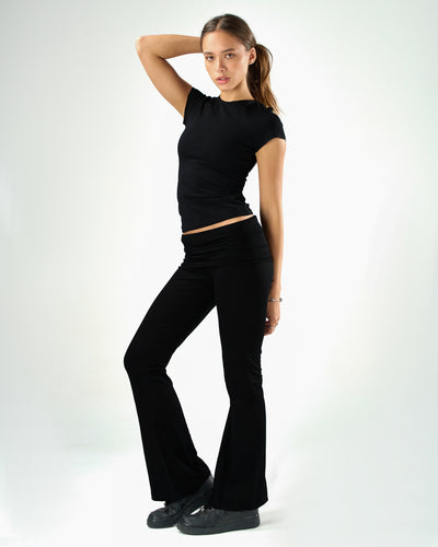 Cotton shaping short sleeve top in black