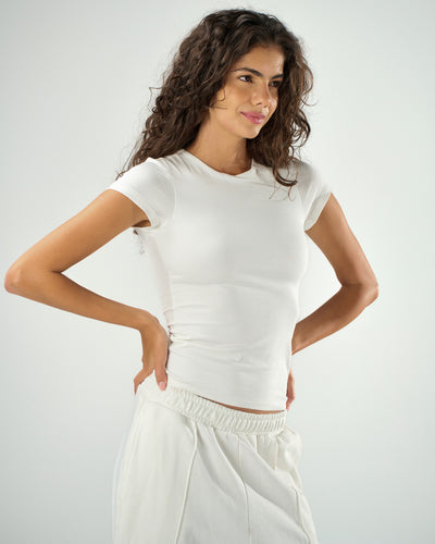 Cotton shaping  short sleeve top  in white