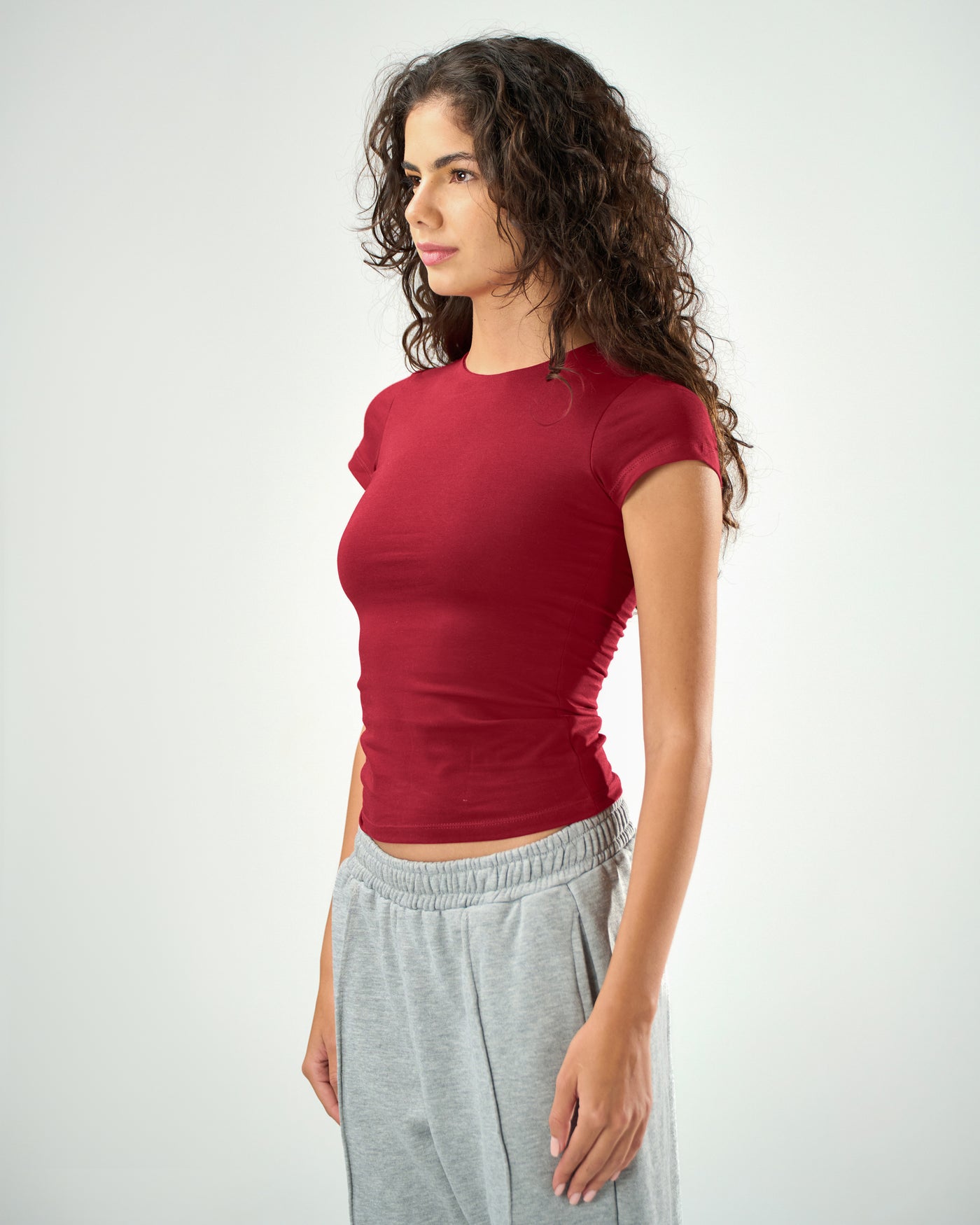 Cotton shaping short sleeve top in raspberry