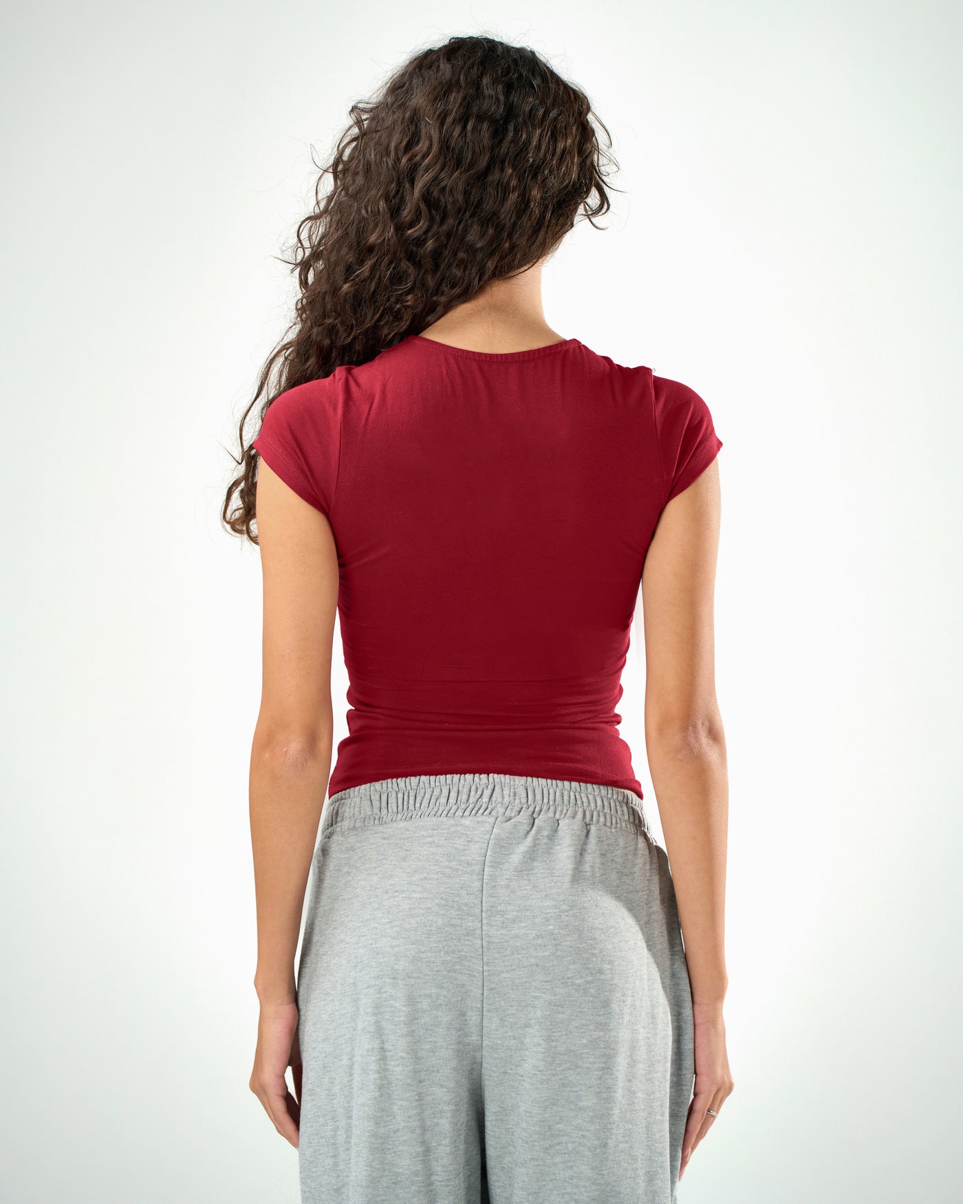Cotton shaping short sleeve top in raspberry
