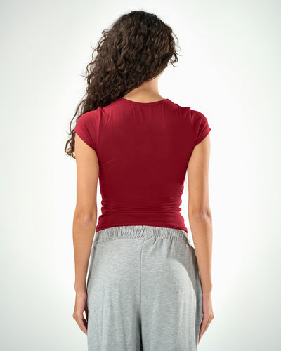 Cotton shaping short sleeve top in raspberry