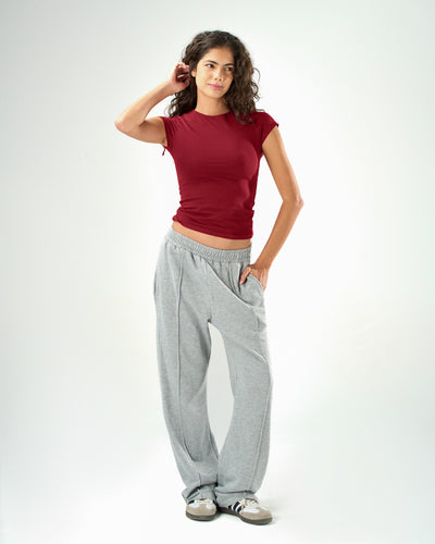 Cotton shaping short sleeve top in raspberry