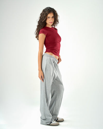 Cotton shaping short sleeve top in raspberry