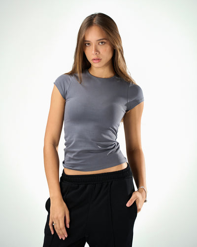 Cotton shaping short sleeve top in charcoal
