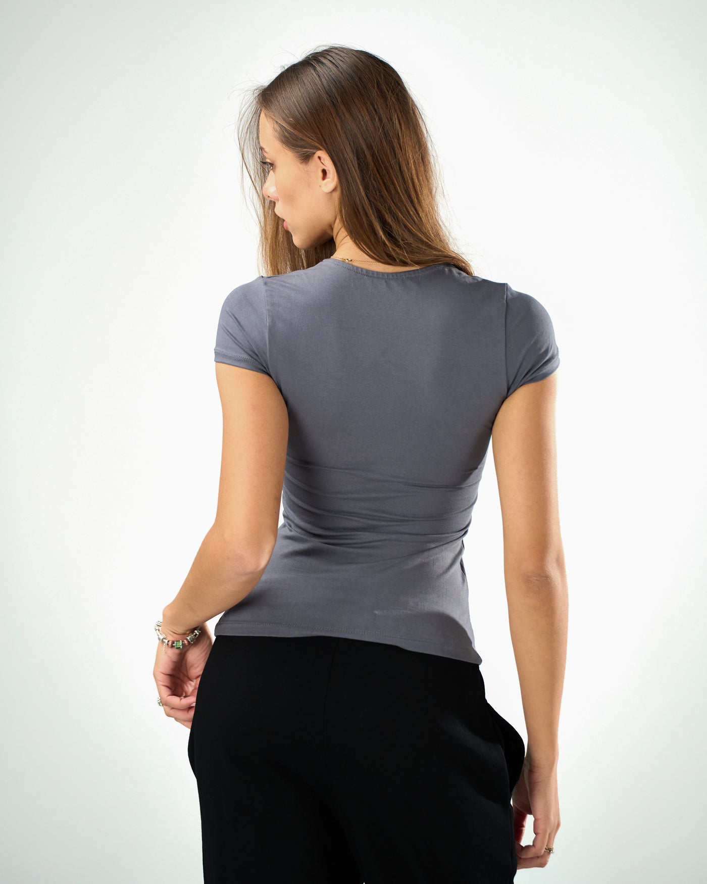 Cotton shaping short sleeve top in charcoal