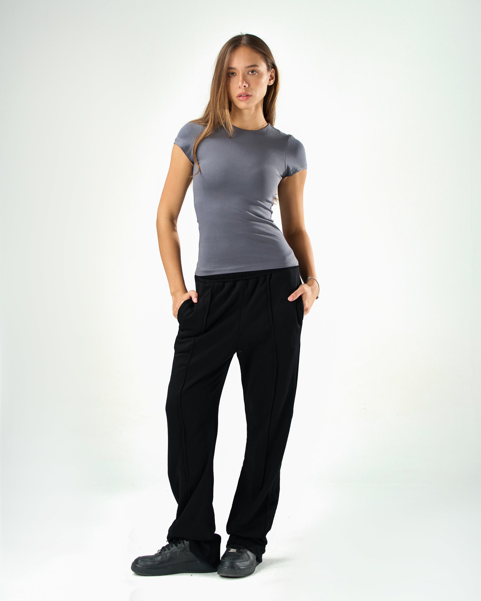 Cotton Shaping Short Sleeve Top In Charcoal