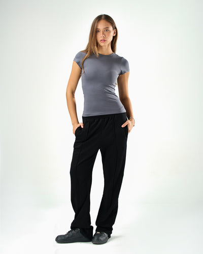 Cotton shaping short sleeve top in charcoal