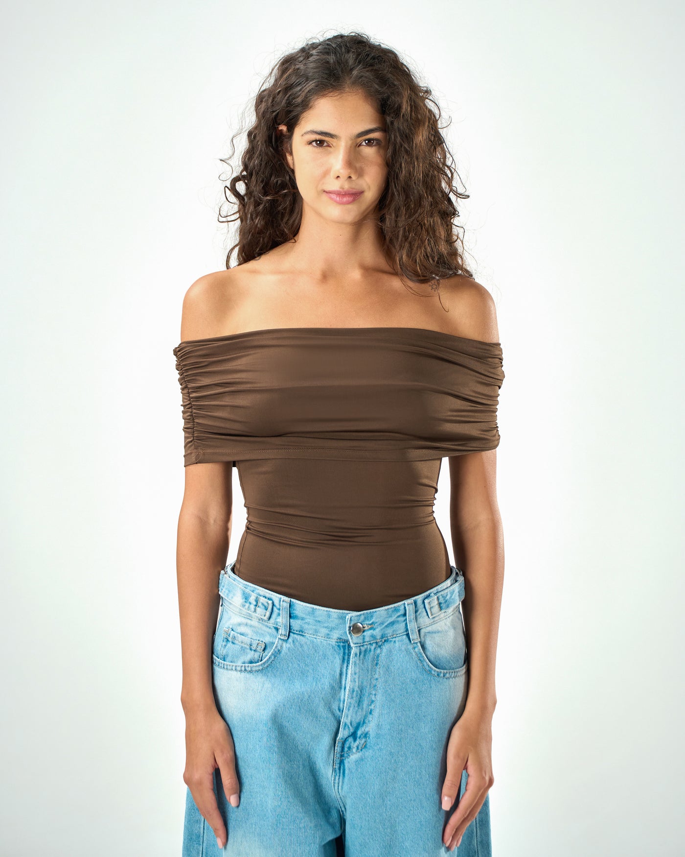 Off shoulder top in brown