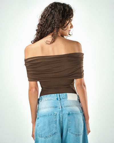 Off shoulder top in brown