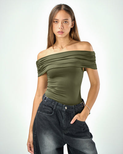 Off shoulder top in olive