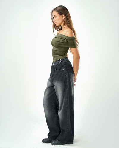 Off shoulder top in olive
