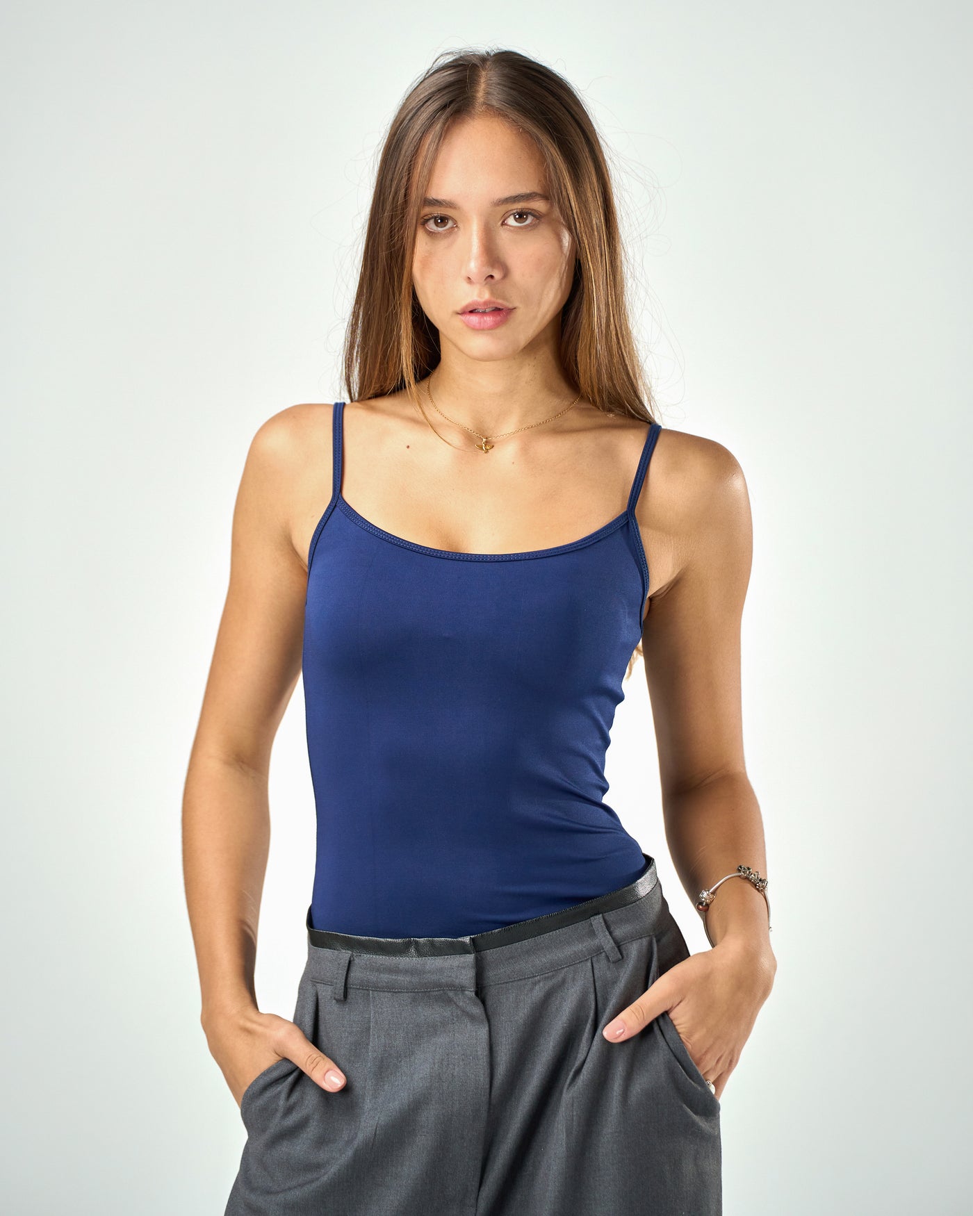 Shaping spaghetti tank top in navy