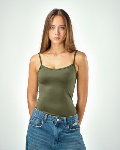 Shaping spaghetti tank top in olive