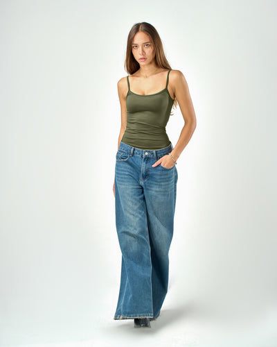 Shaping spaghetti tank top in olive