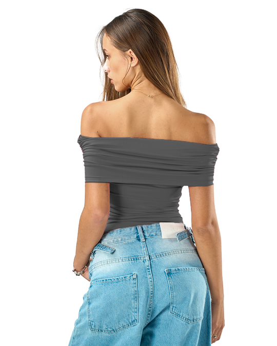 Off shoulder top in charcoal