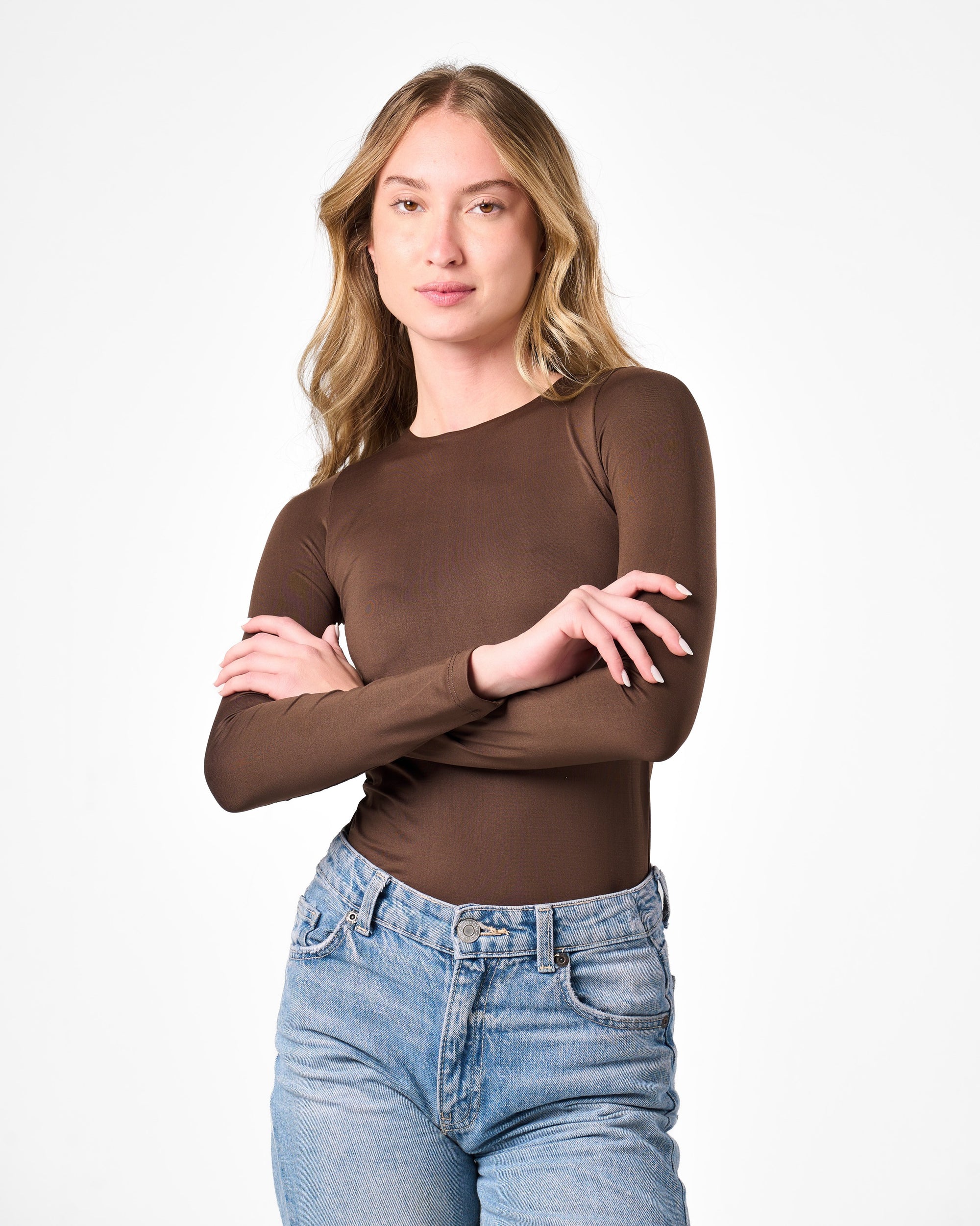 Shaping Long Sleeve Top In Brown