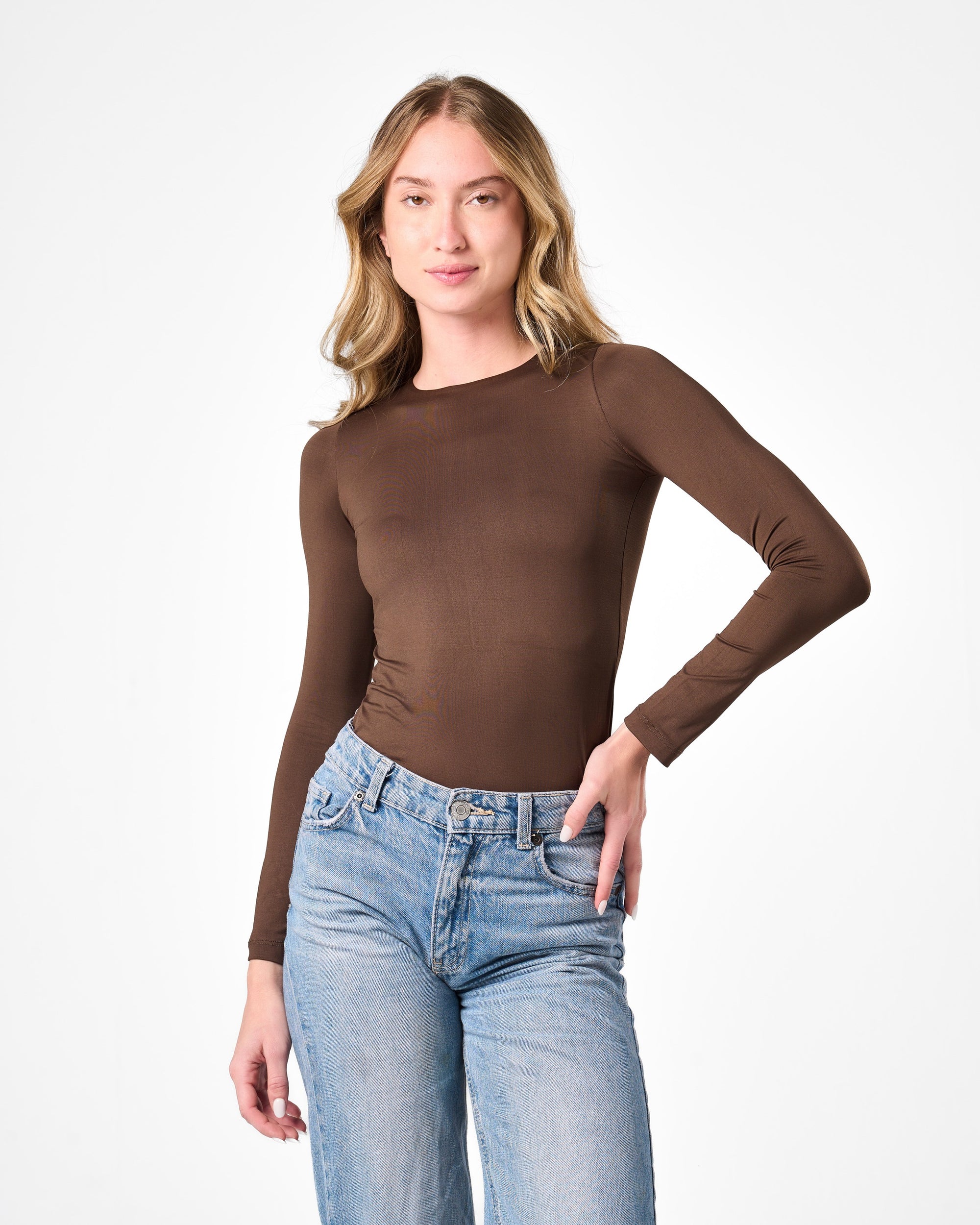 Shaping Long Sleeve Top In Brown