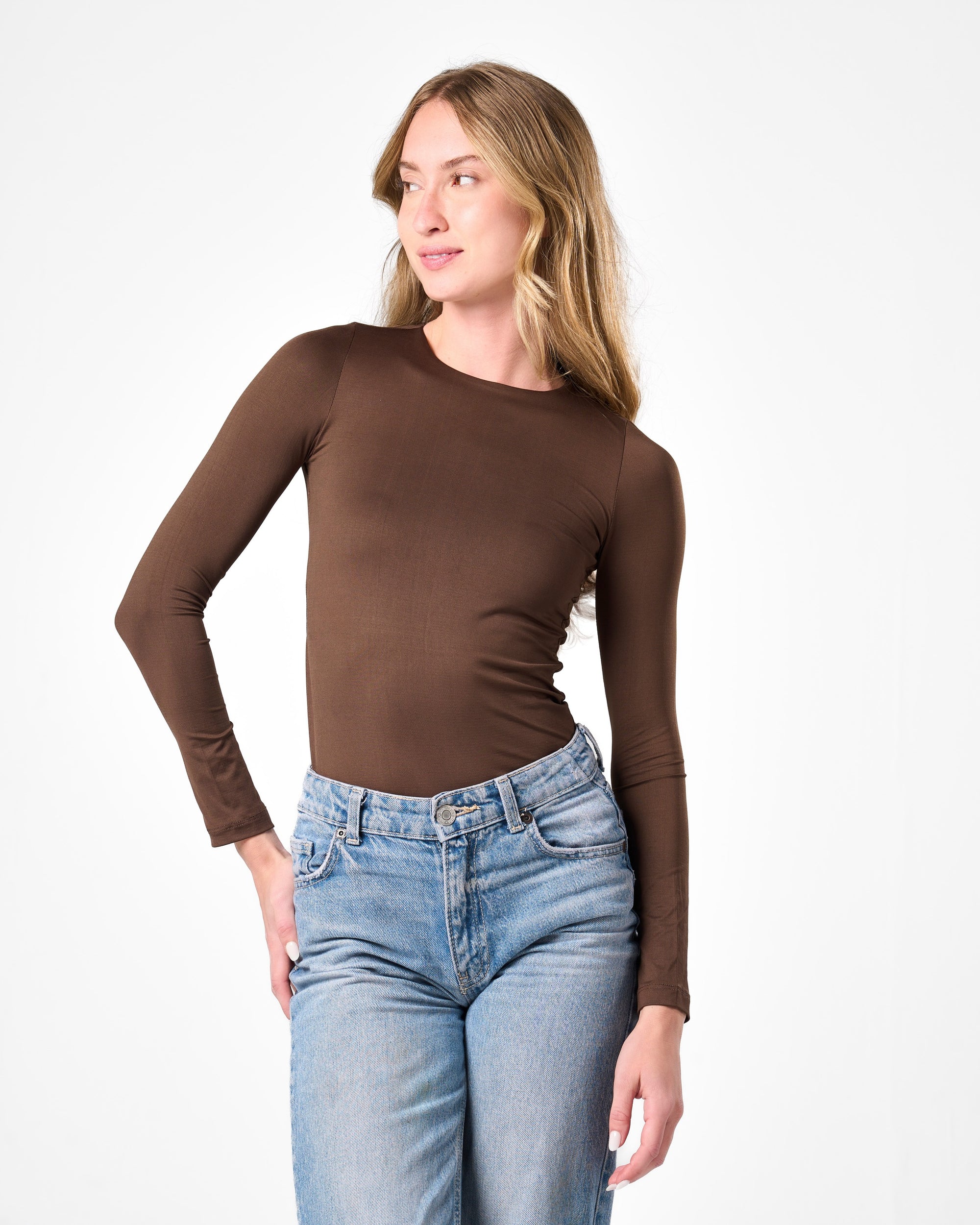 Shaping Long Sleeve Top In Brown