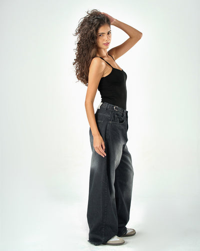 Shaping spaghetti tank top in black