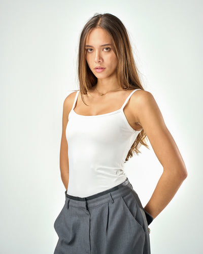Shaping spaghetti tank top in white