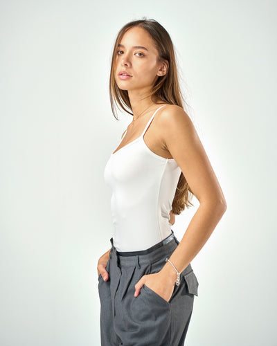 Shaping spaghetti tank top in white