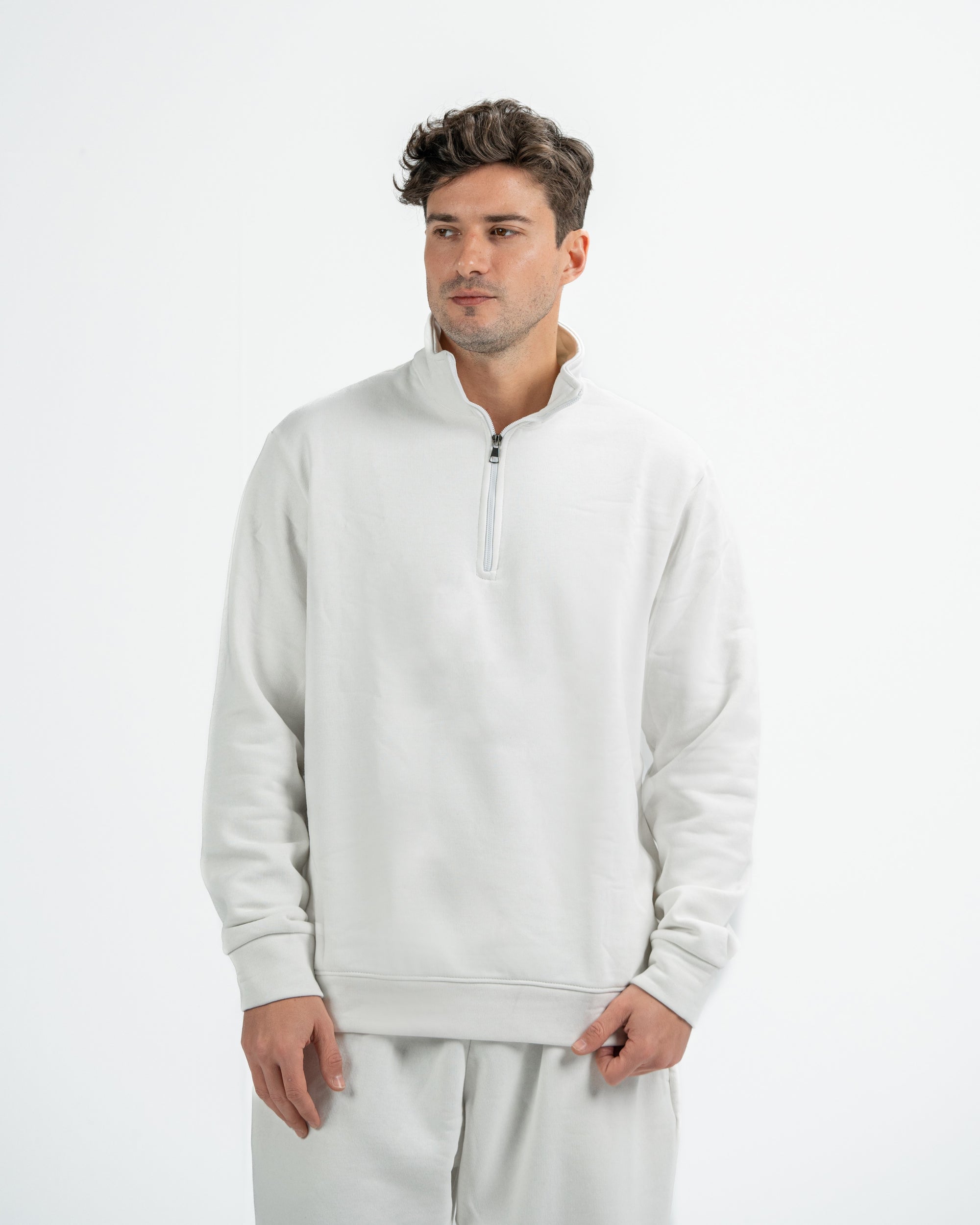 Quarter Zip in White