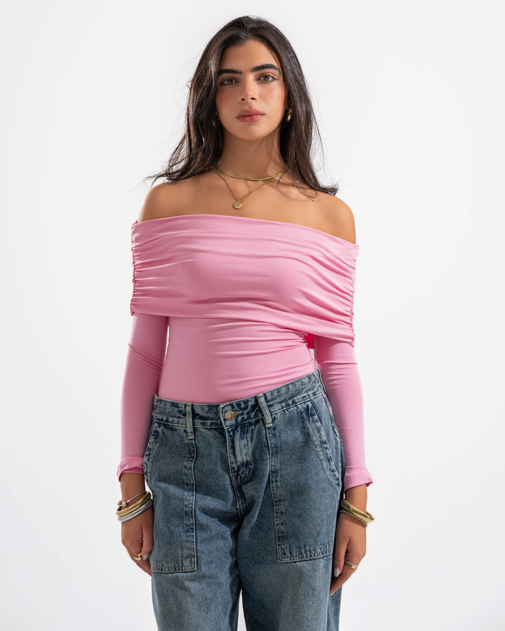 OFF SHOULDER LONG SLEEVE IN PINK