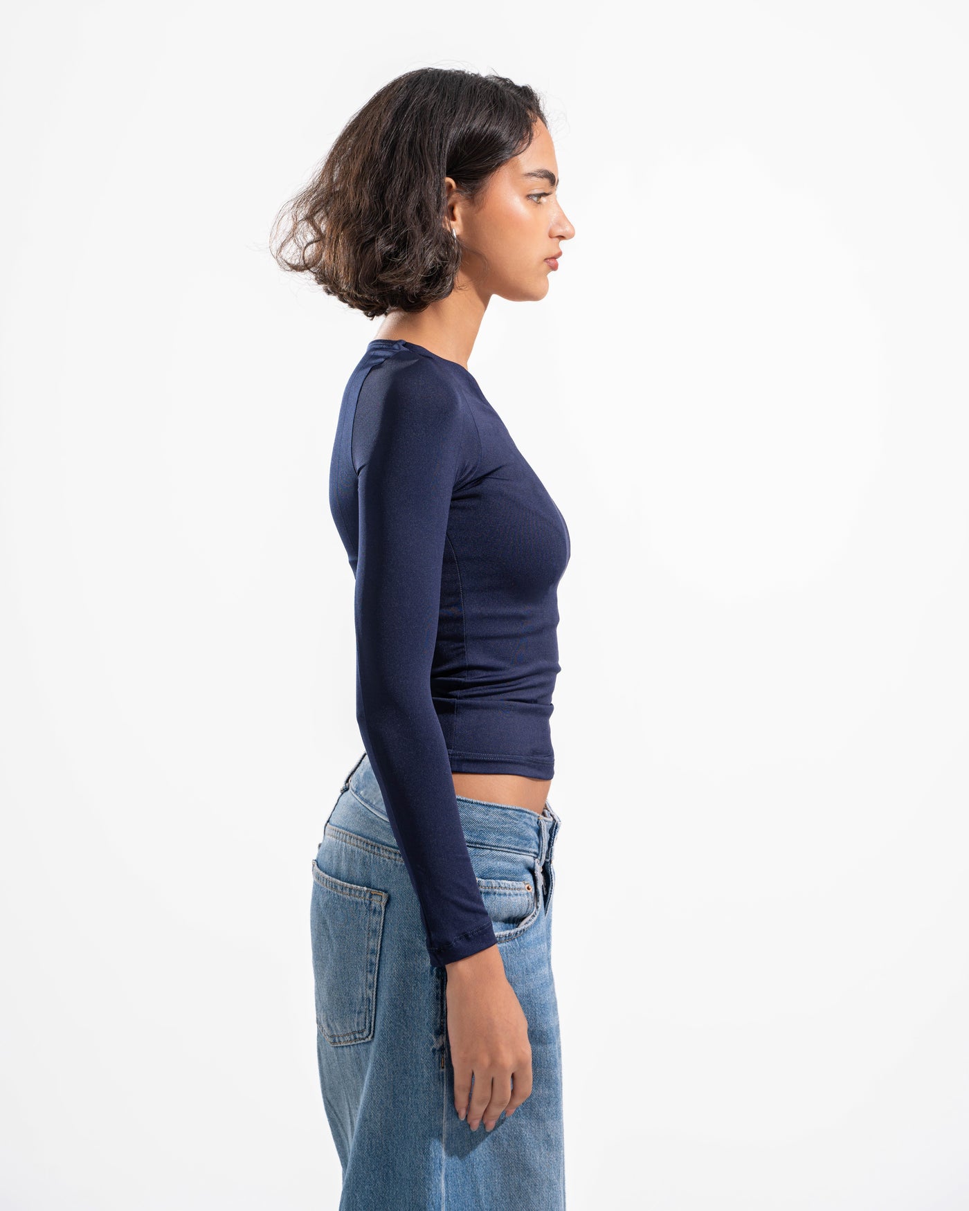 ASYMMETRIC LONG SLEEVE IN NAVY BLUE