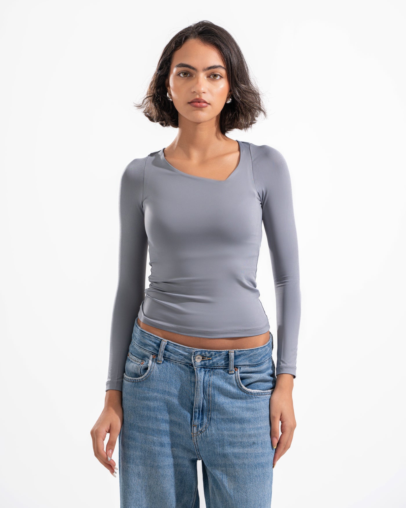 ASYMMETRIC LONG SLEEVE IN LIGHT GREY