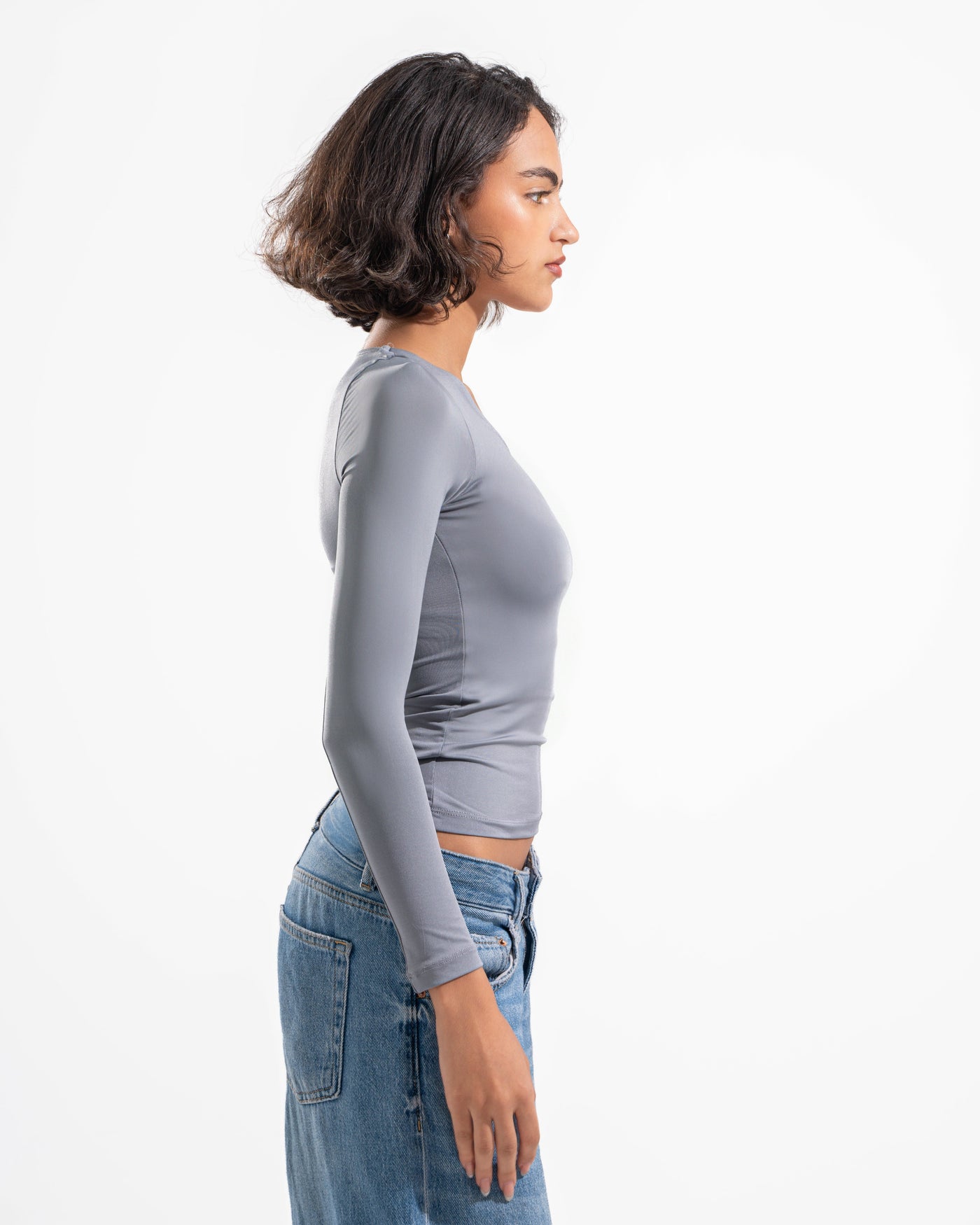 ASYMMETRIC LONG SLEEVE IN LIGHT GREY