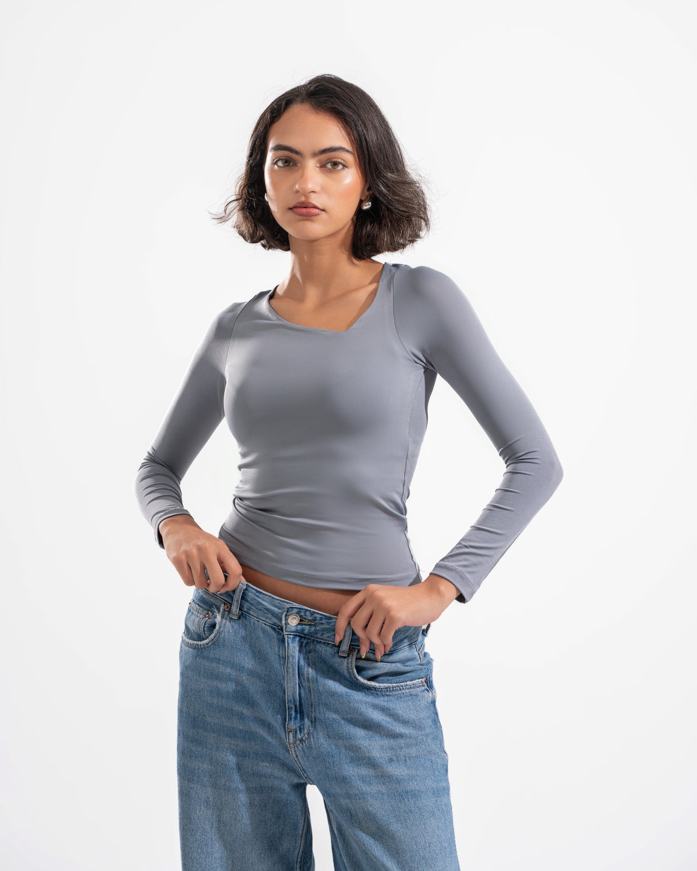 ASYMMETRIC LONG SLEEVE IN LIGHT GREY