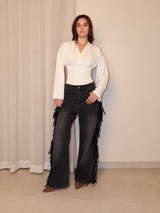 Cowboy Wide Leg Fringe Jeans