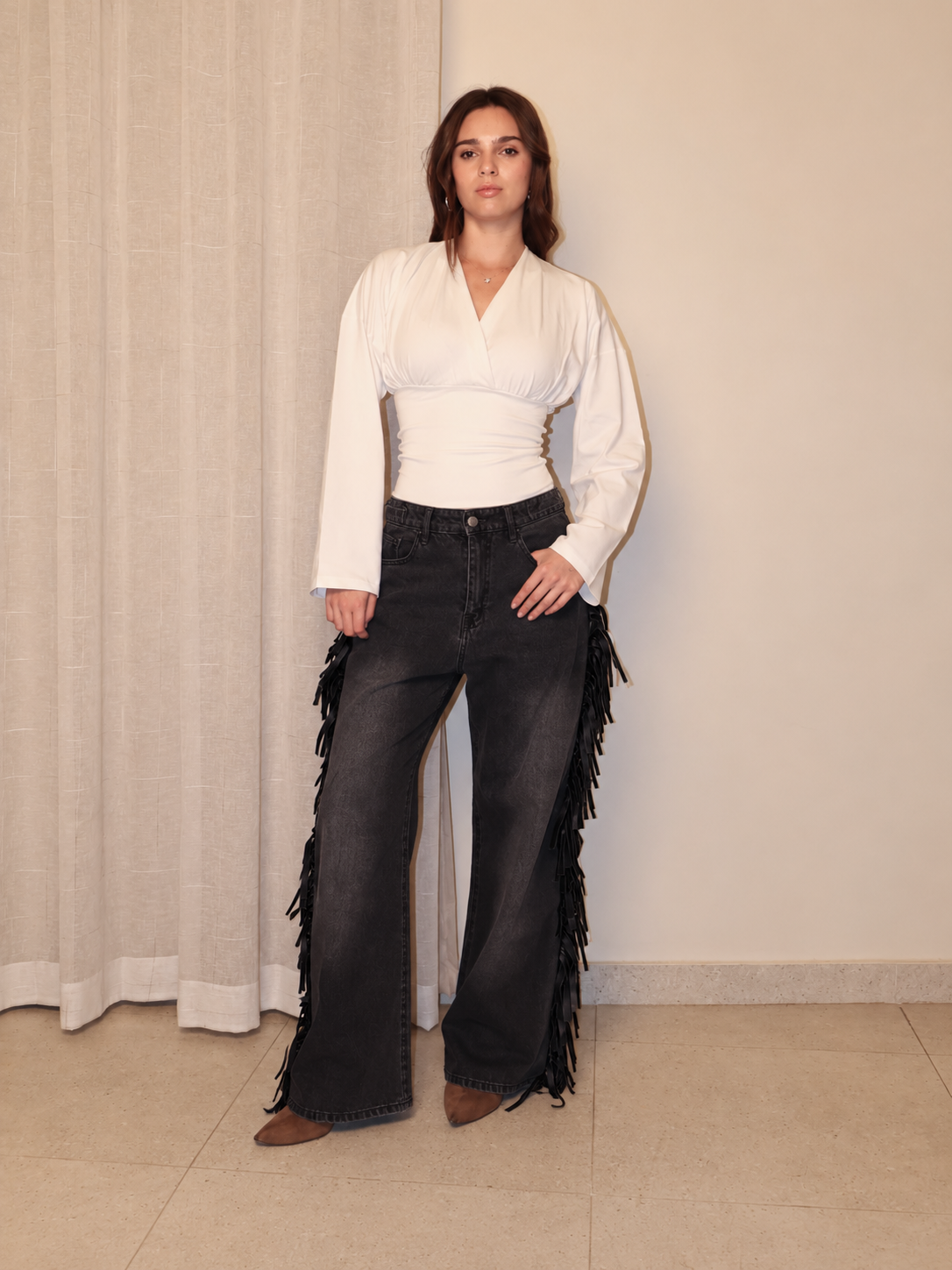 Cowboy Wide Leg Fringe Jeans