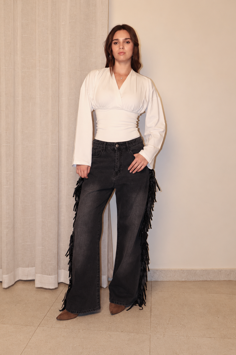 Cowboy Wide Leg Fringe Jeans