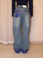 Checkered Cuff Wide Leg Jeans