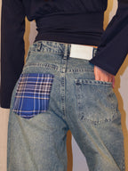 Checkered Cuff Wide Leg Jeans